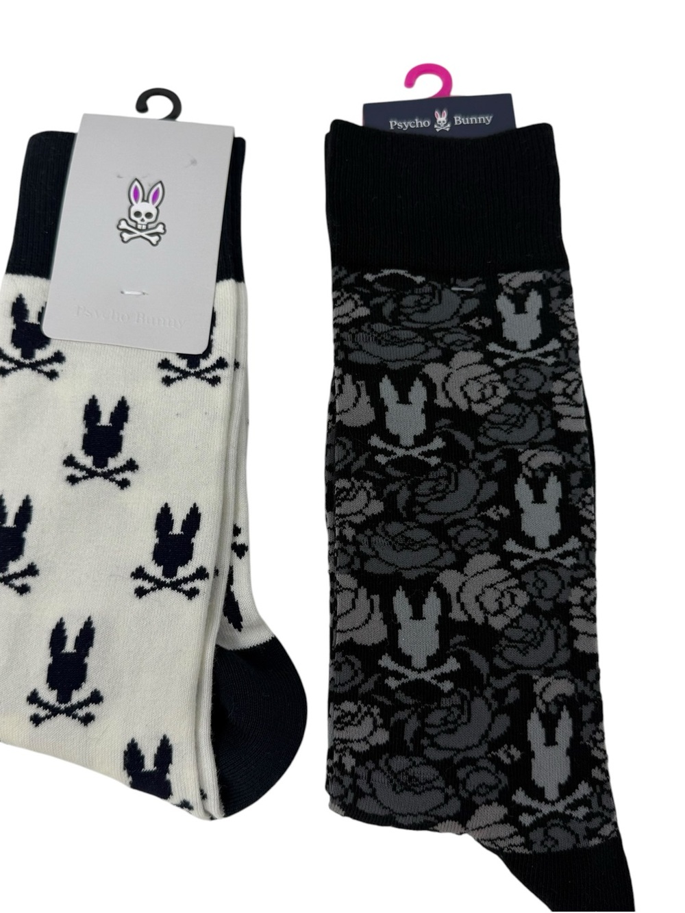 PSYCHO BUNNY Men’s one Size crew mid calf socks 2 pair Black white New